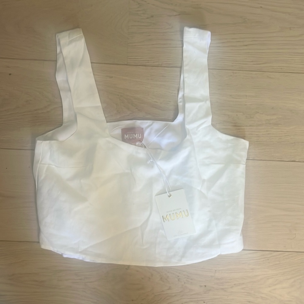 SHOW ME YOUR MUMU Tara Crop Top in White Linen Size S Made in USA